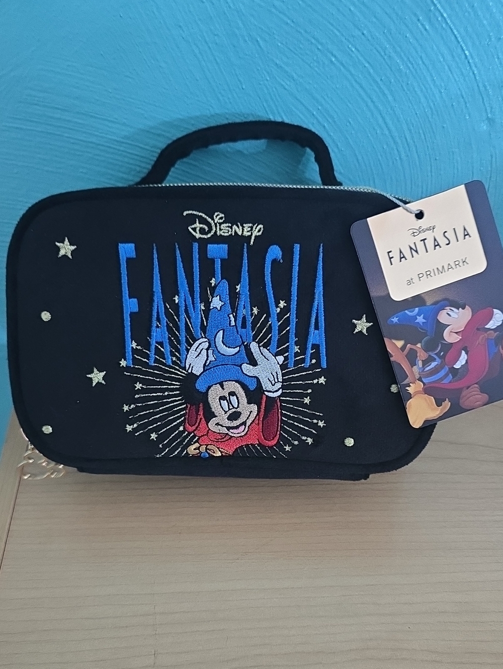 Disney Fantasia Embroidered Mickey Cosmetic Pouch in Black, Blue & Red